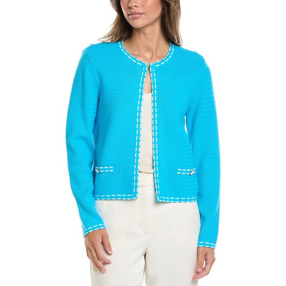 St. John Womens Ticking Trim Crew Jacket, Navy